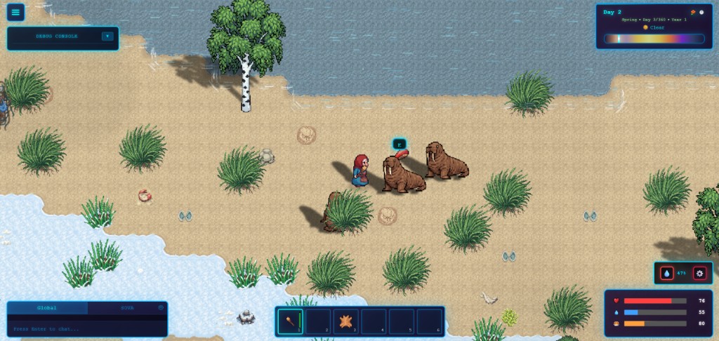Broth & Bullets gameplay — encountering walruses on the beach